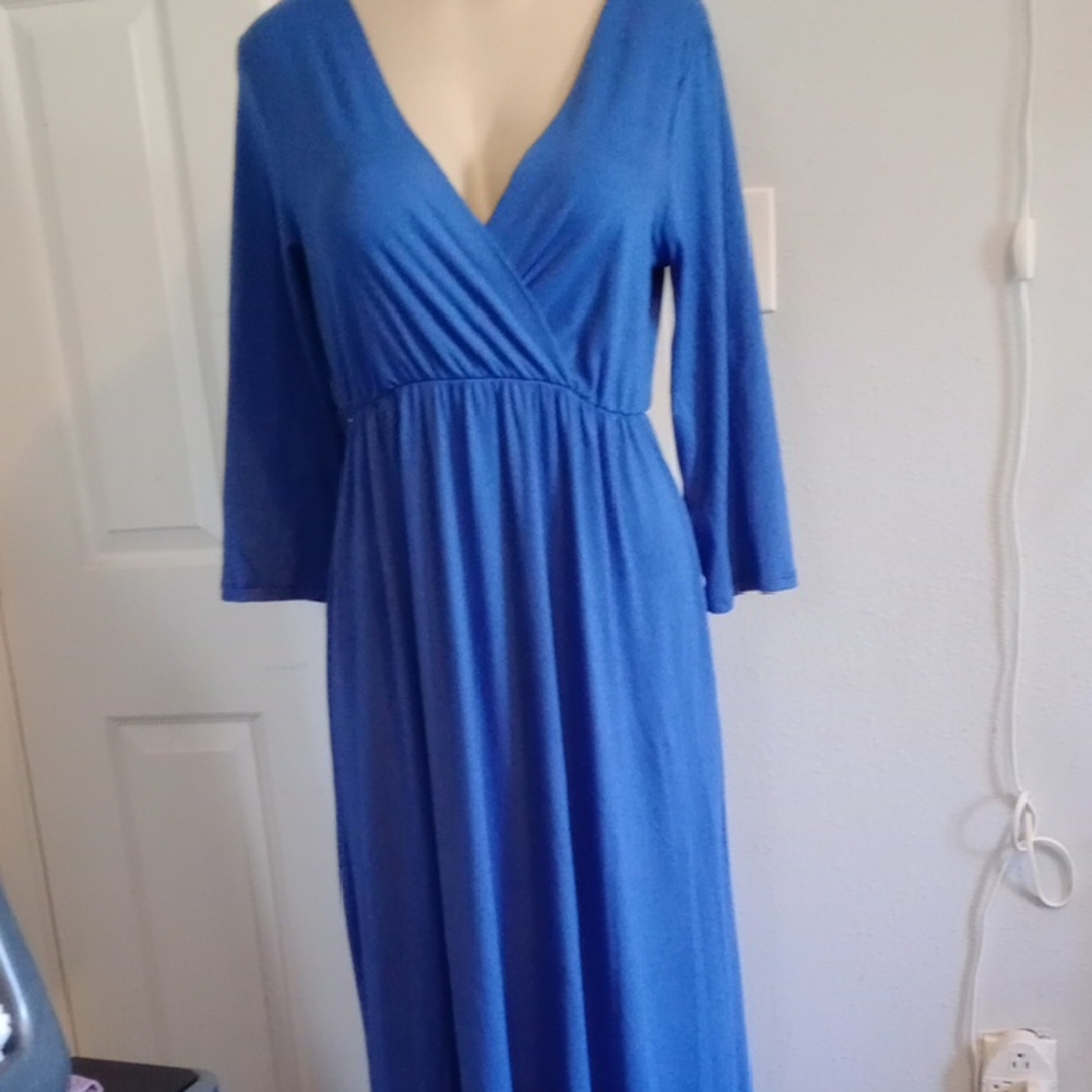 Mother Bee Maternity Long Sleeve Demin Blue Dress